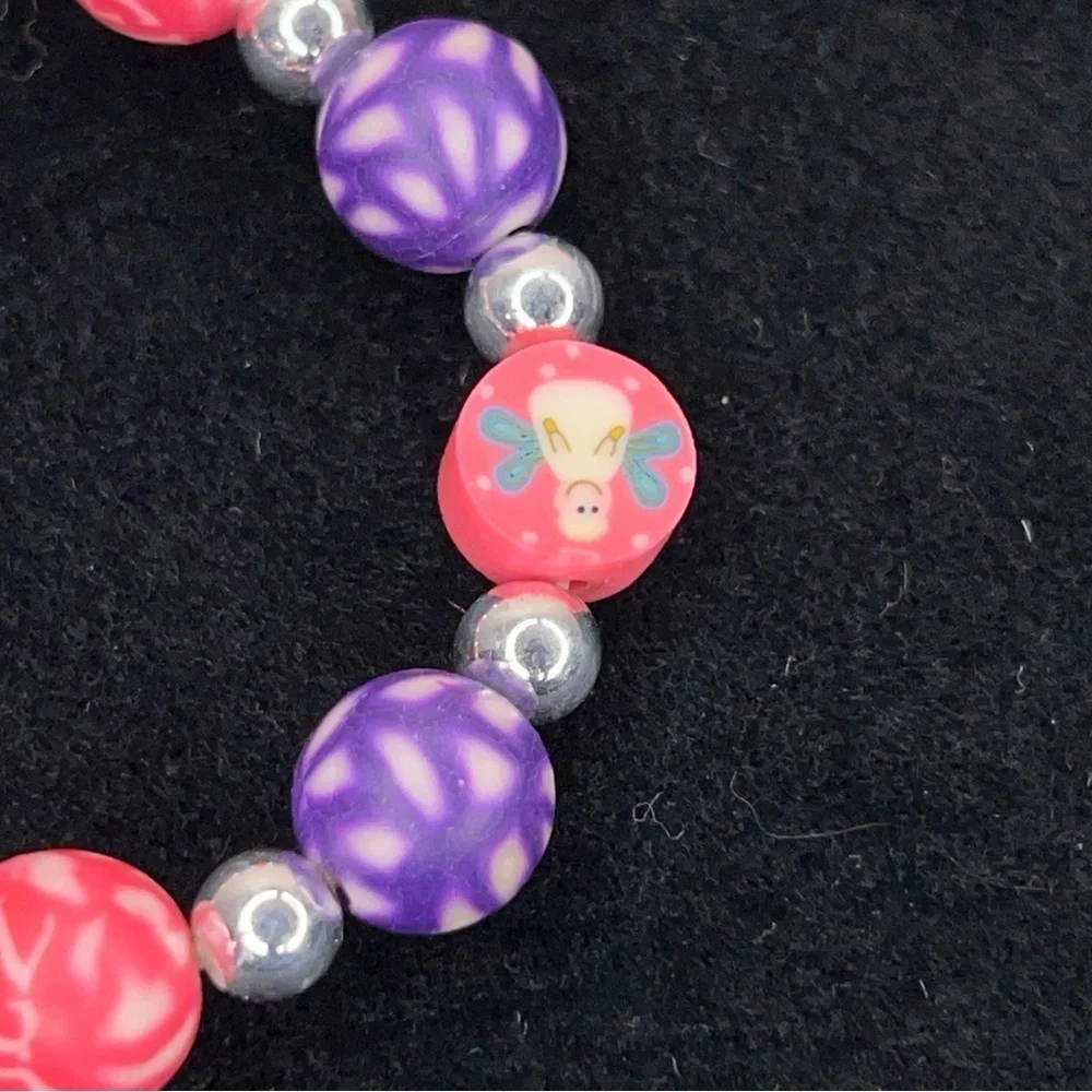 Vintage 90s Children’s Bracelet Neon Pink Angel Image Purple Accent 6” Length
